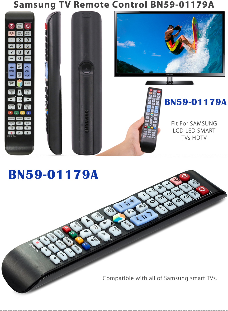 Replacement Remote Control BN5901179A for Samsung LCD LED Smart TV