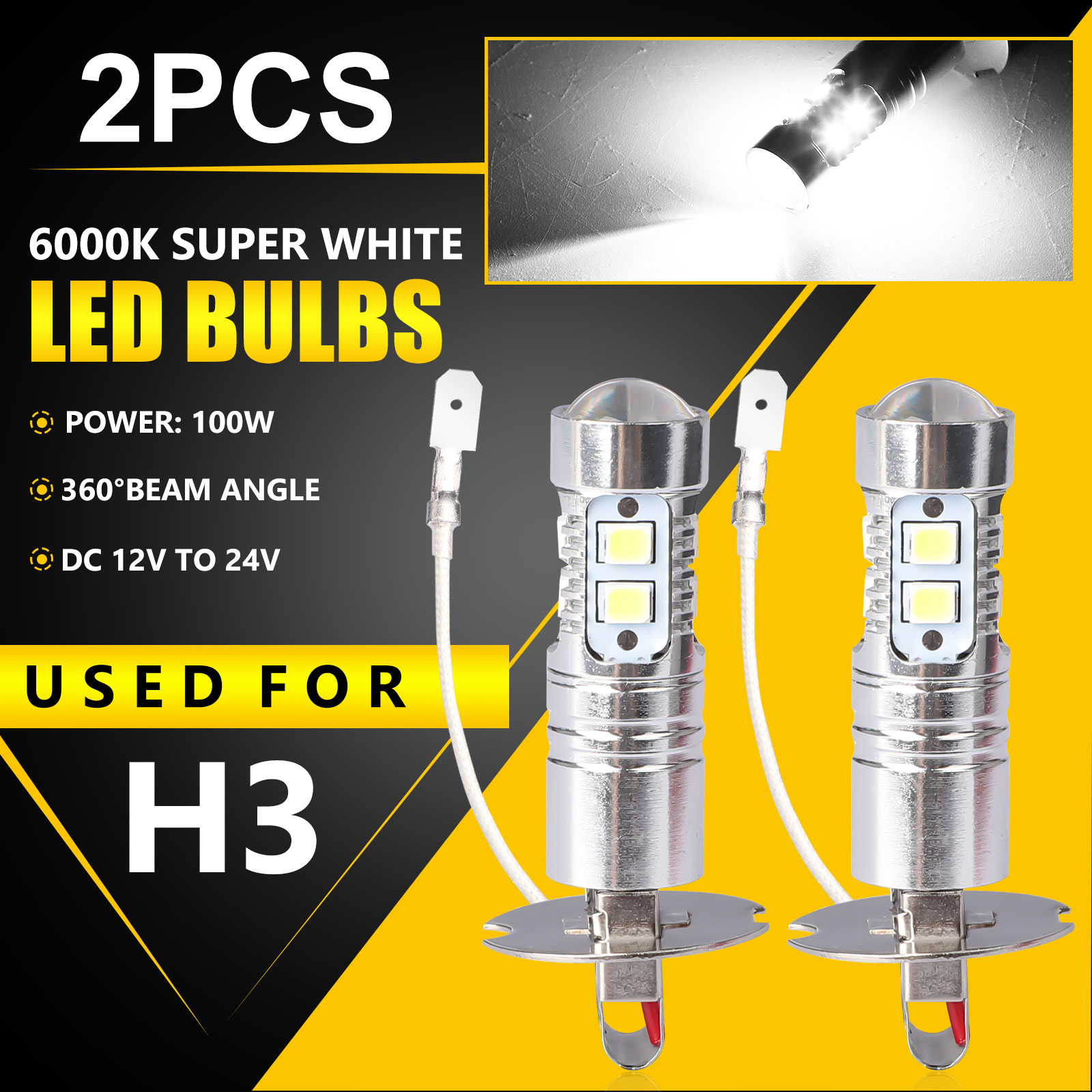 h3-cree-led-fog-light-bulbs-conversion-kit-super-bright-canbus-6000k-white-100w-608374287661-ebay