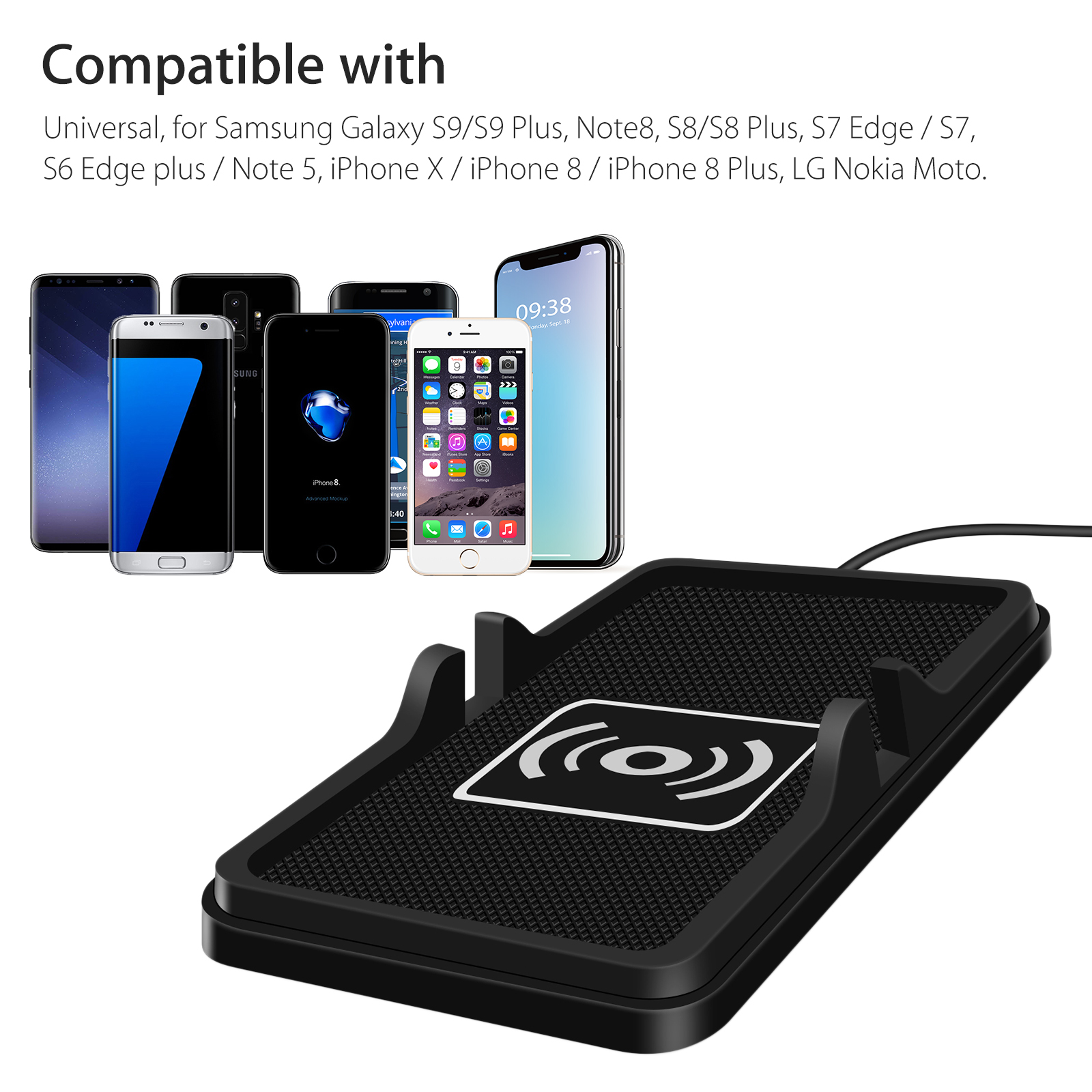 Qi Wireless Car Charger Charging Pad Non-Slip Mount For iPhone 12 11
