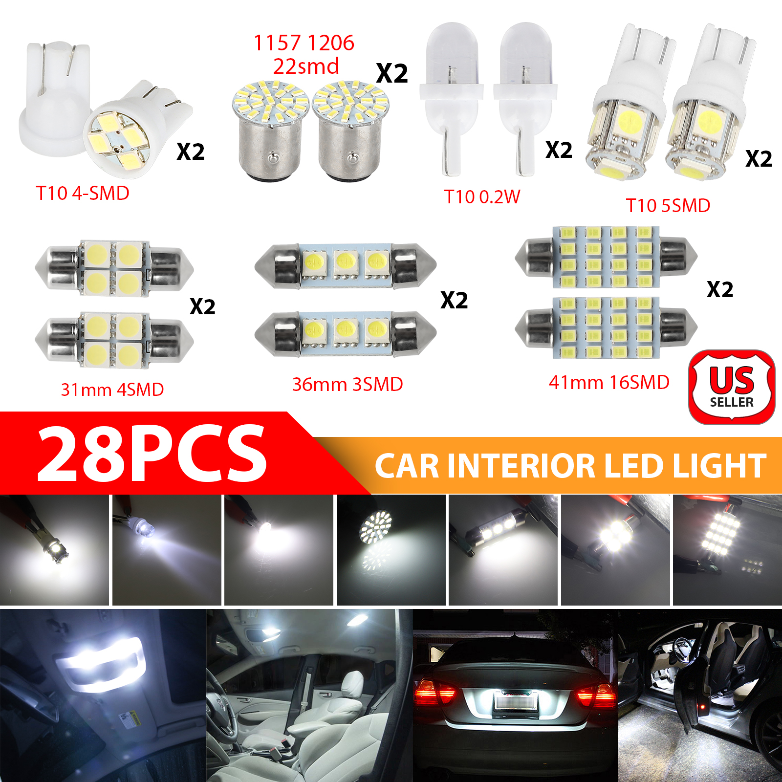 28Pcs Auto Car Interior LED Light Dome License Plate Mixed L
