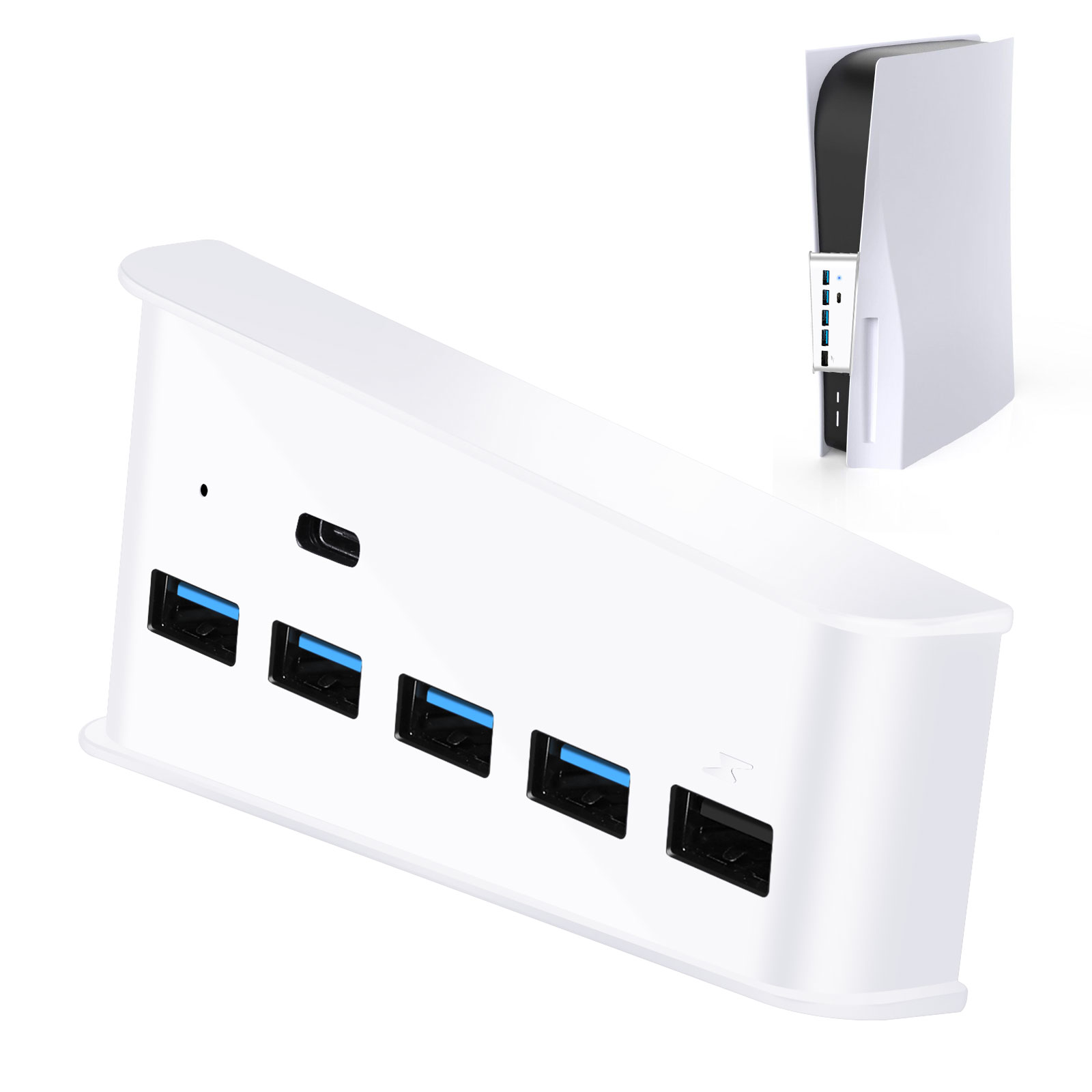 5 Port USB Hub for PS5, Megadream High-Speed Expansion Hub Charger Splitter  Adapter with 4 USB + 1 USB Charging Port + 1 Type C Port, Compatible with