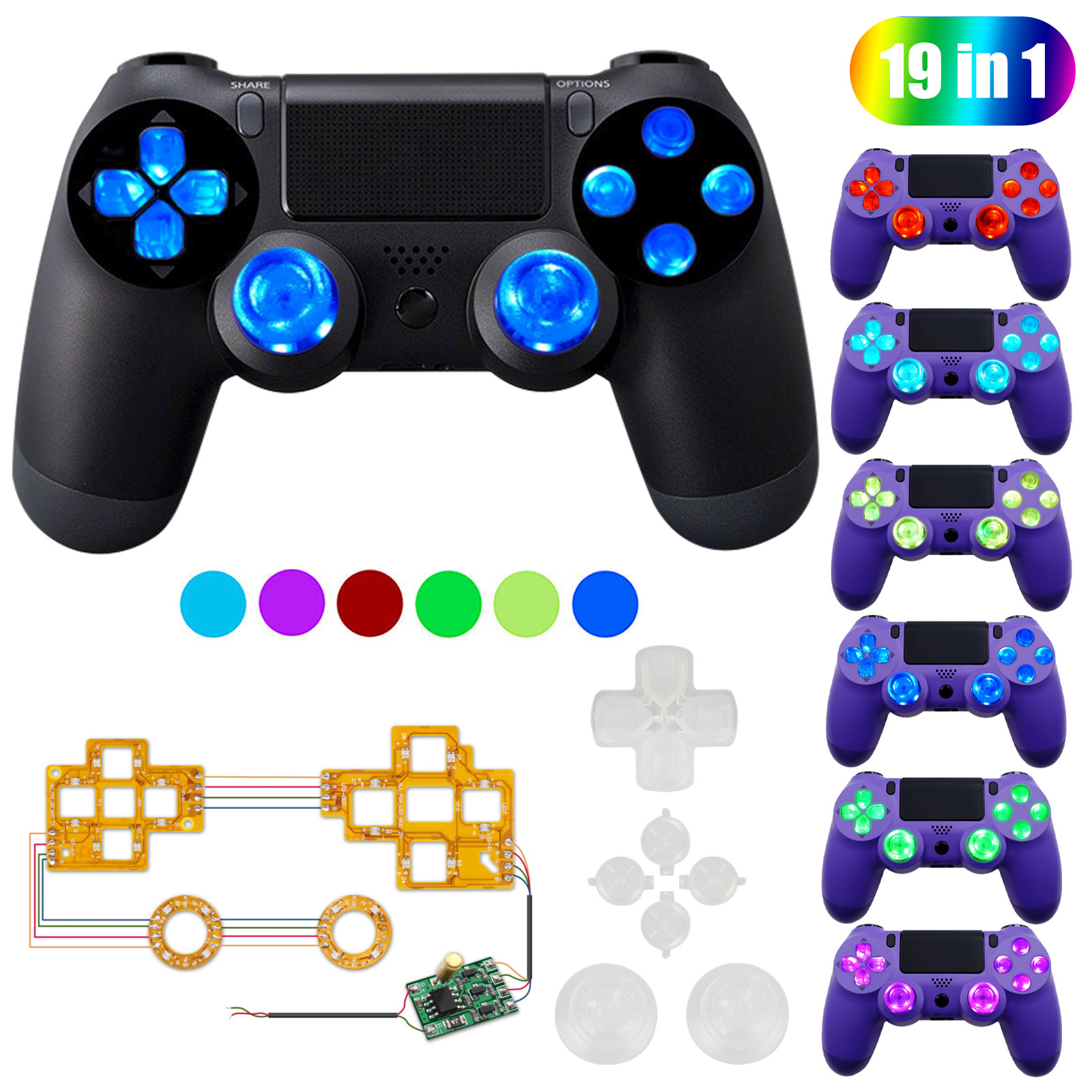 7 Color Led Flash Light Thumbsticks Mod Abxy Button For Ps4 Slim Pro Controller Ebay