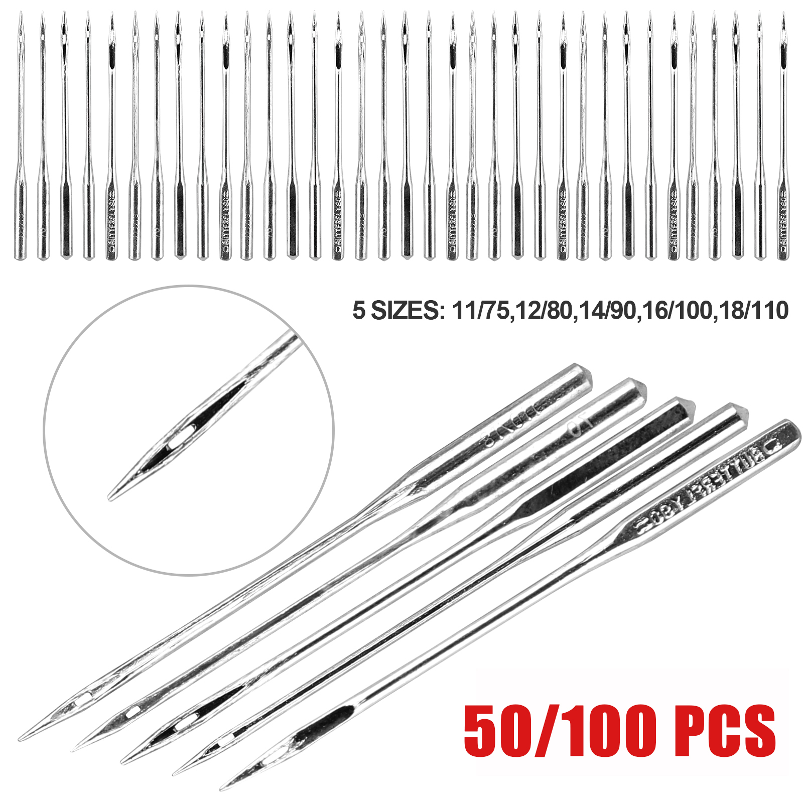 50/100 Assorted Home Sewing Machine Needles Craft for Brother Janome ...