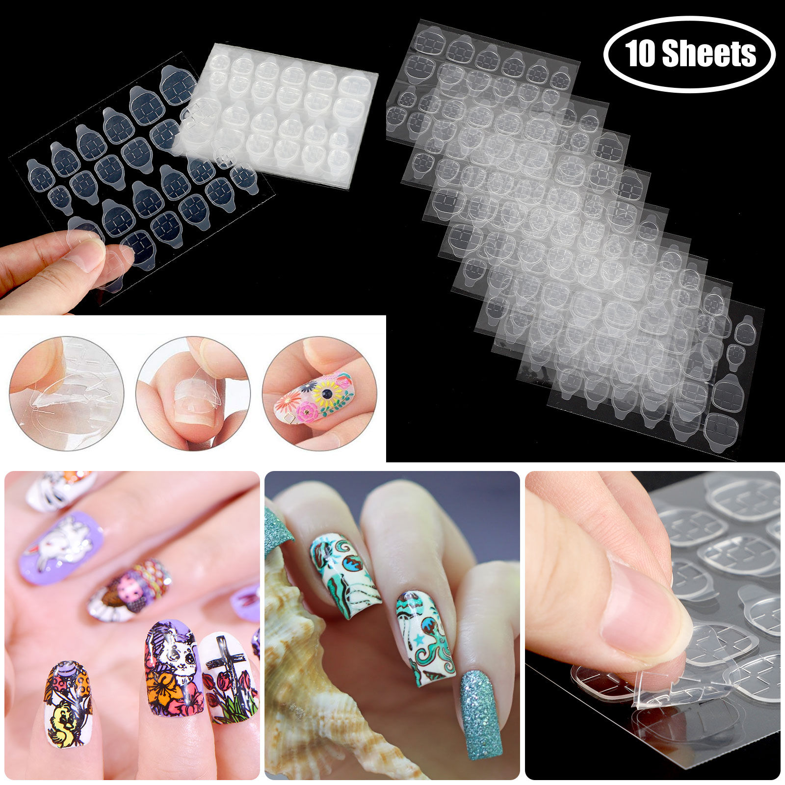 10/20 Set Double-Sided Nail Glue Tape Sticker Adhesive Nail Tabs Press ...