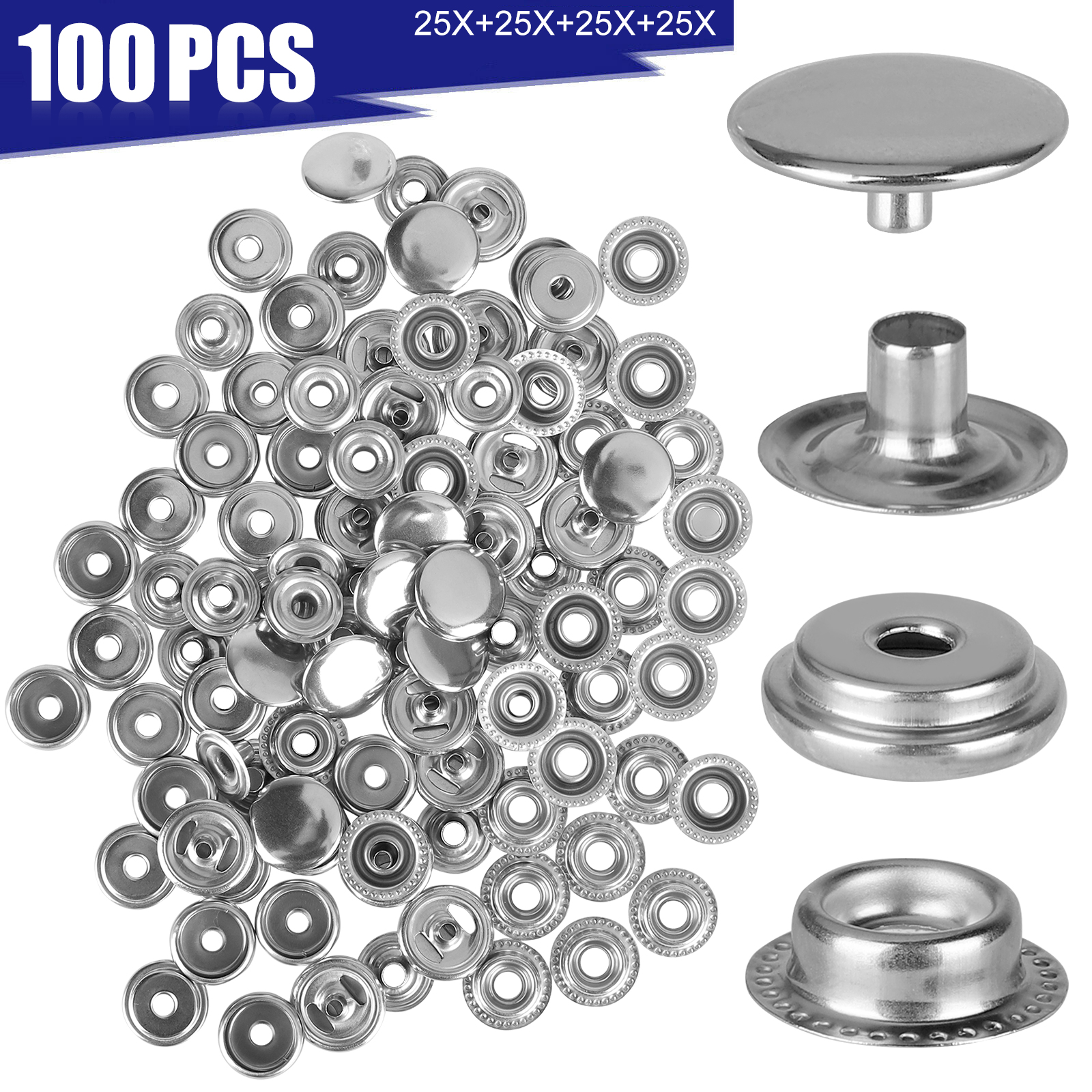 Snap Fasteners Press Studs Stainless Steel Button DIY Marine Boat