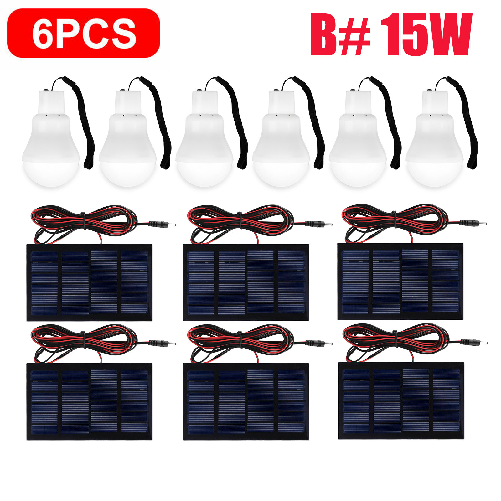 6/4PCS Portable Solar Powered LED Light Bulb for Camping Outdoor Yard Garden 15W