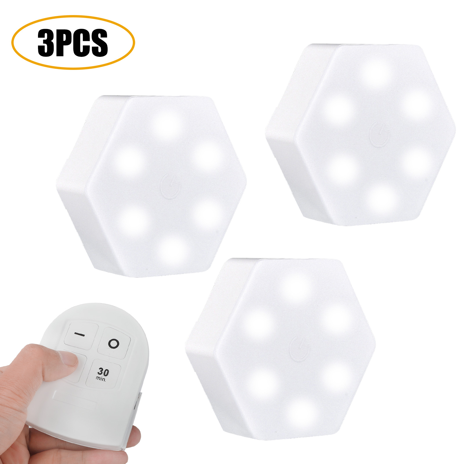 3PCS Wireless Stick On Puck LED Tap Light RC Under Cabinet Closet Night Light 