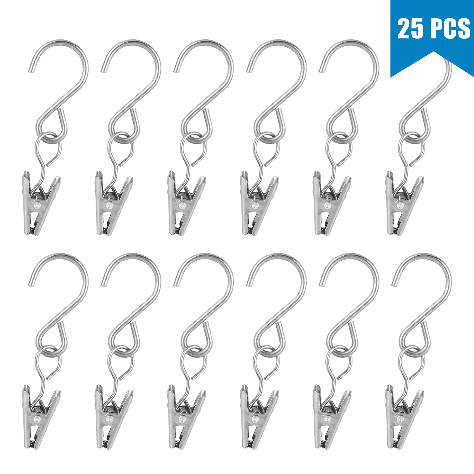 25/50pcs Stainless Steel Curtain Rod Hook Clips Hanging Photos Home Rings Clamps eBay