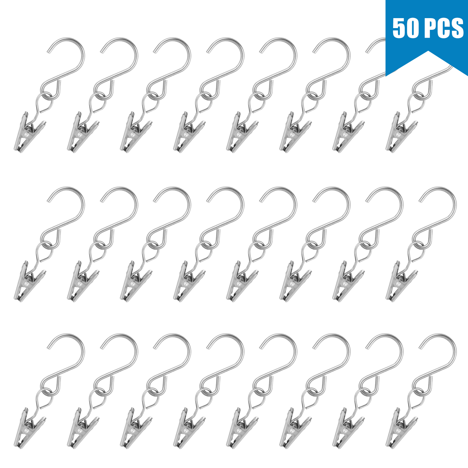25/50pcs Stainless Steel Curtain Rod Hook Clips Hanging Photos Home Rings Clamps eBay