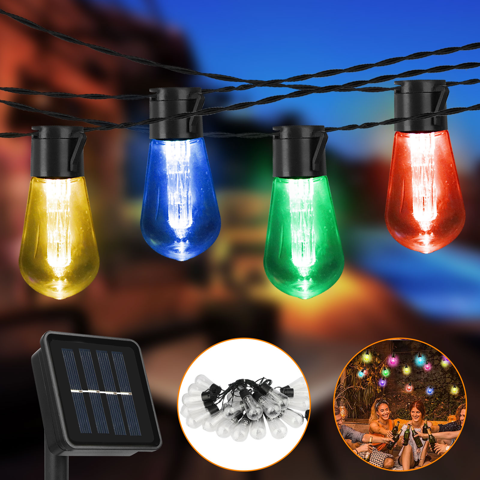 26FT 20LED Outdoor Solar String Light Edison Bulbs Garden Decor Lamp Waterproof