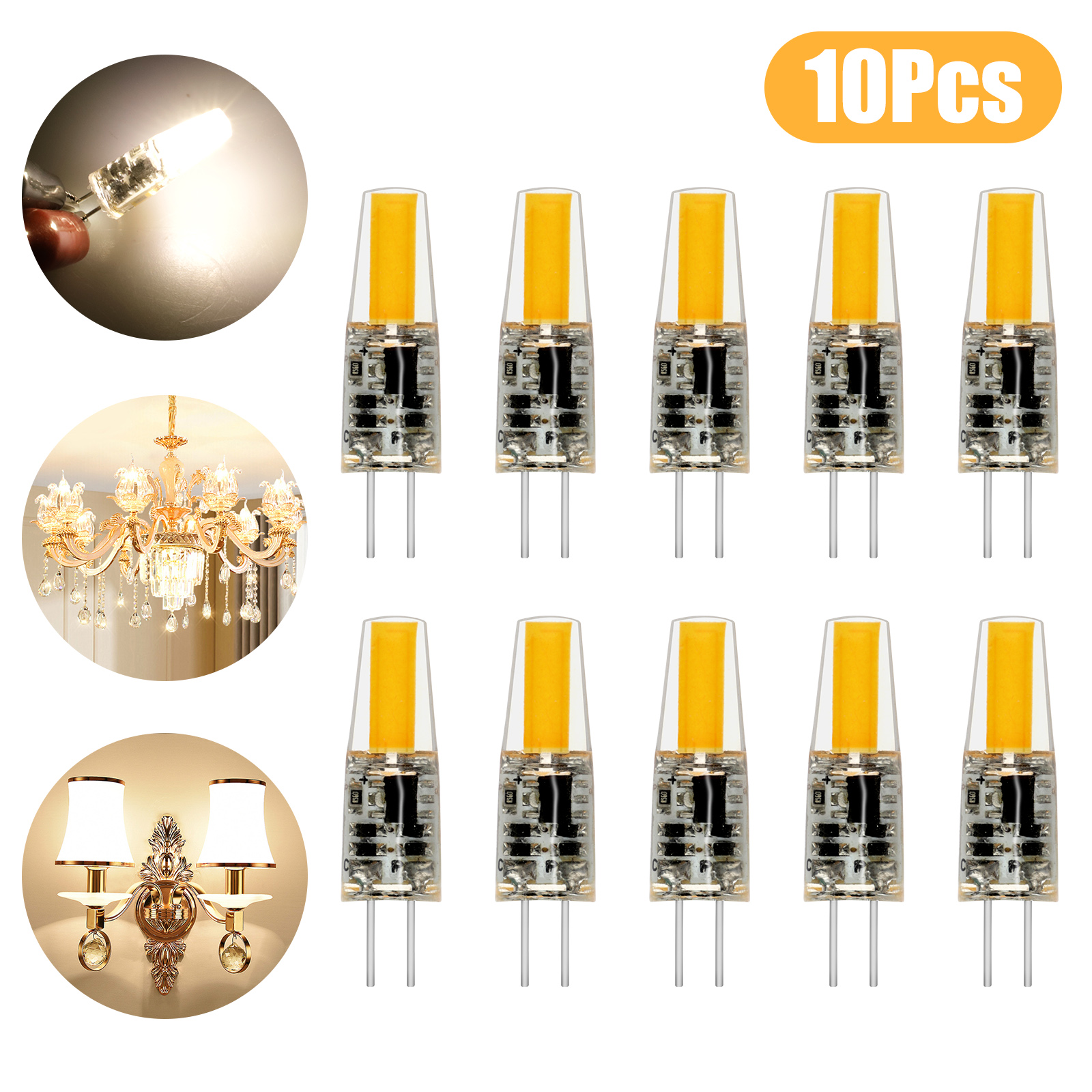 10/20PCS G4 Bi-pin Base LED Light Bulb COB Warm White Lamp 12V AC/DC 2W 3000K