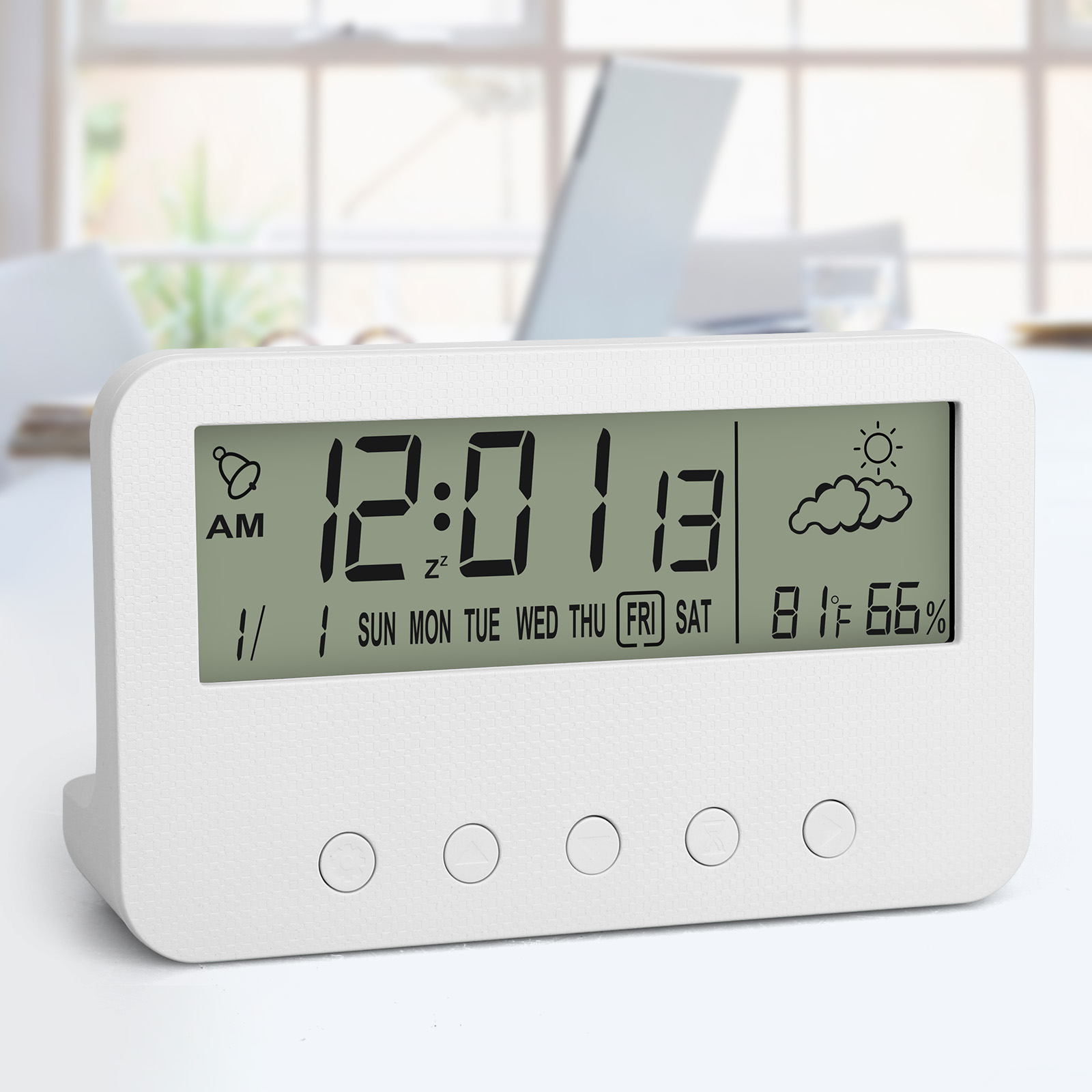 Digital Alarm Clock LCD Display Night Light Snooze Temperature Humidity Monitor