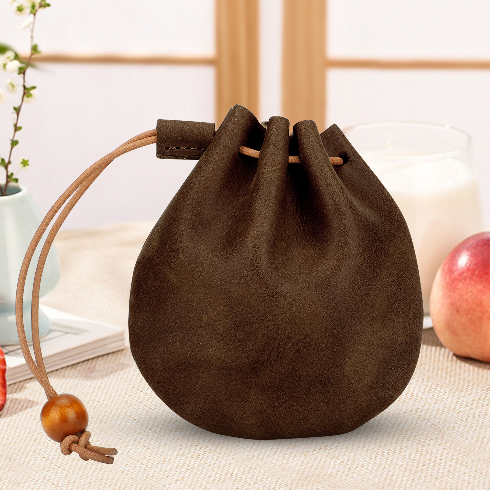 Leather Wallet Coin Pouch Money Case Drawstring Bag Small Purse Storage Unisex