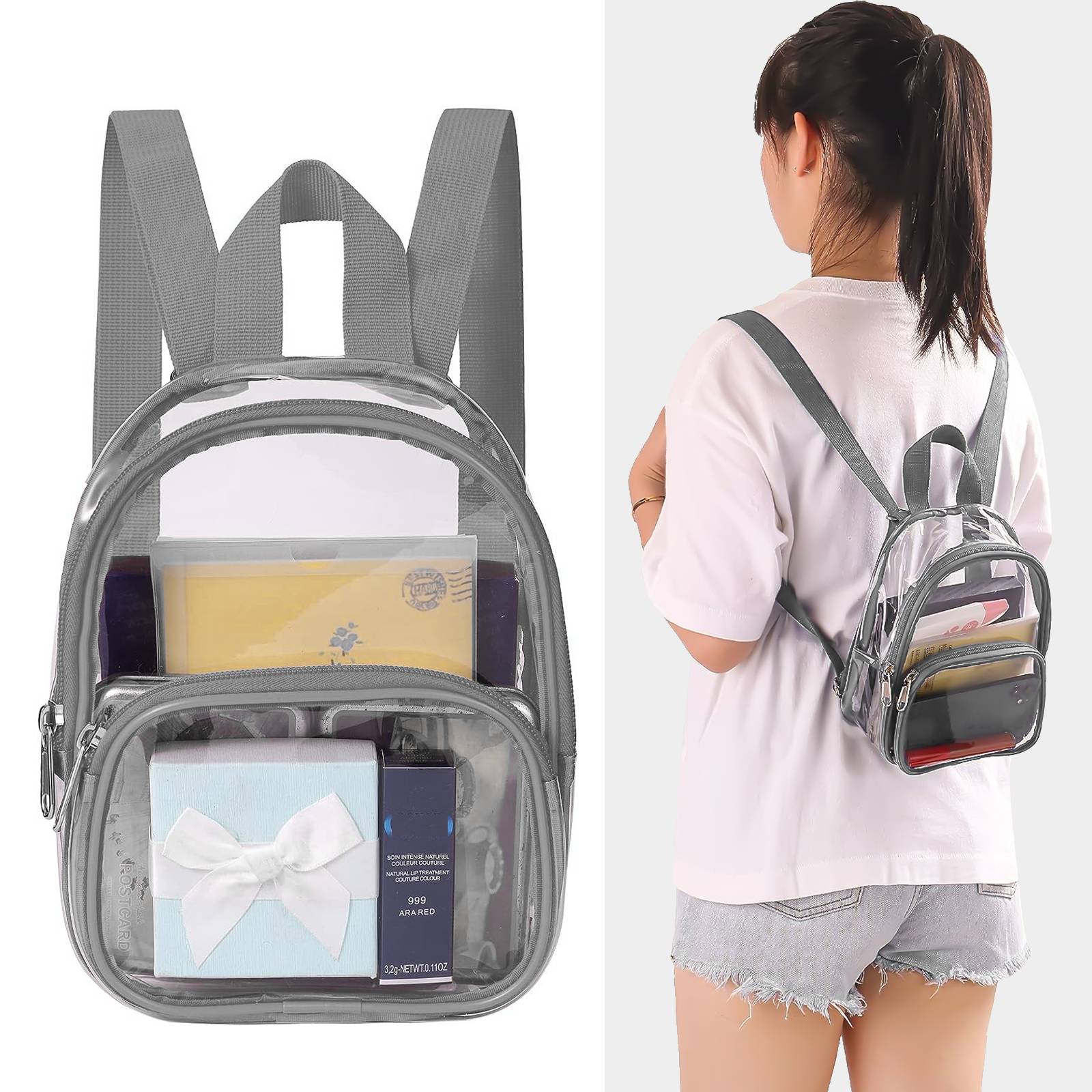 Clear Backpack Heavy Duty Transparent PVC Bookbag for School Work Stadium Travel