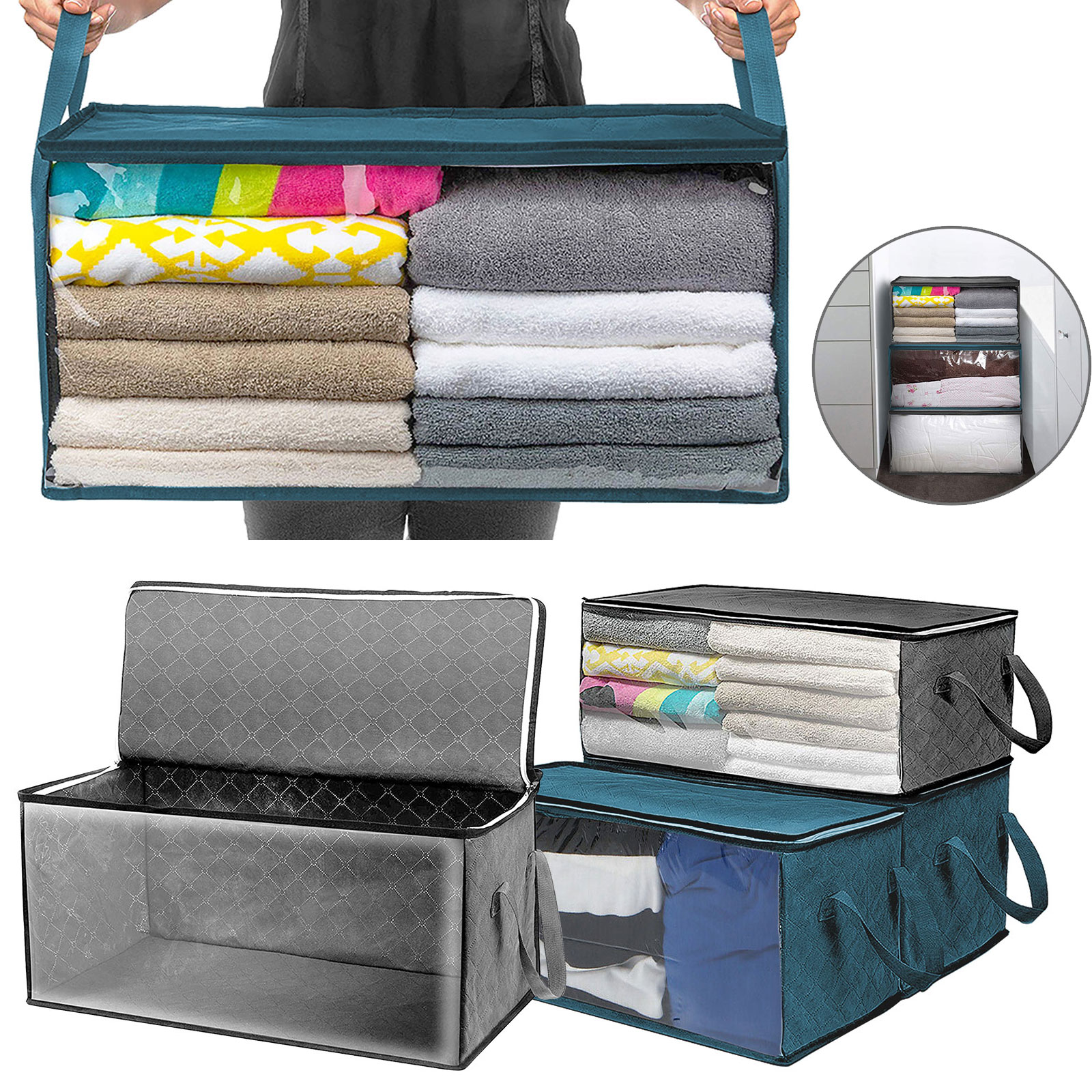 Foldable Storage Bag Clothes Blankets Quilt Closet Sweater Container ...