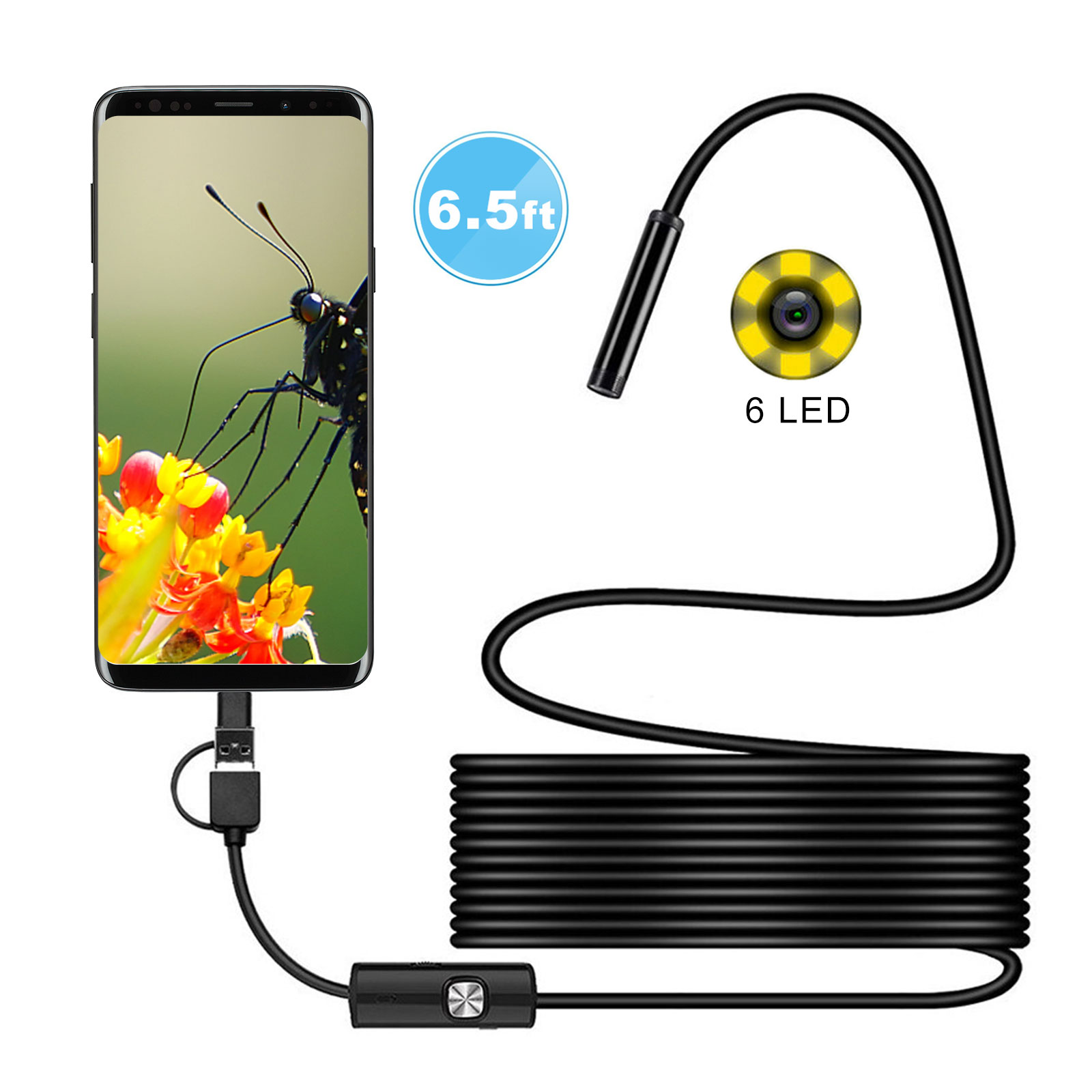 5.5mm Lens 6 LED Endoscope Borescope Tube Camera fo Android Cellphone Tablet PC 