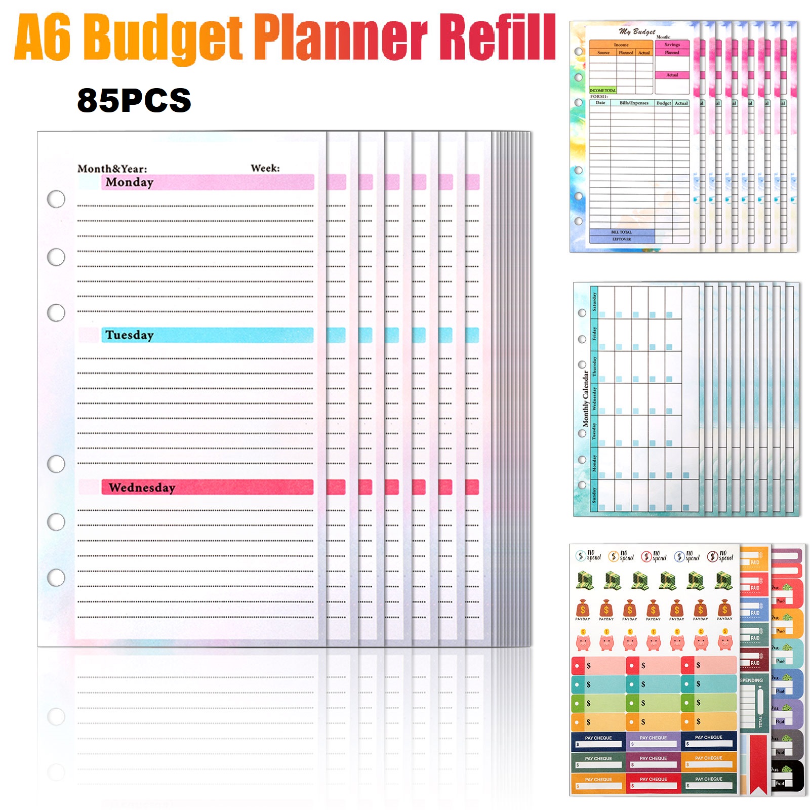 PU Leather A6 Notebook Ring Binder Budget Planner Organizer Cards Pockets Lables