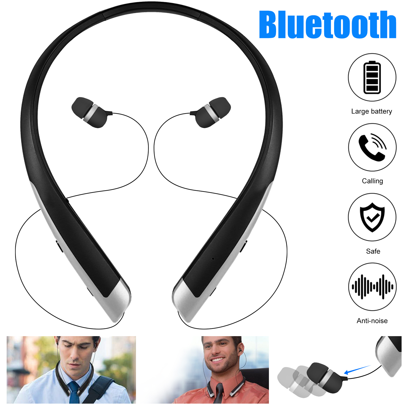 wireless bluetooth stereo neckband headset earbud sport