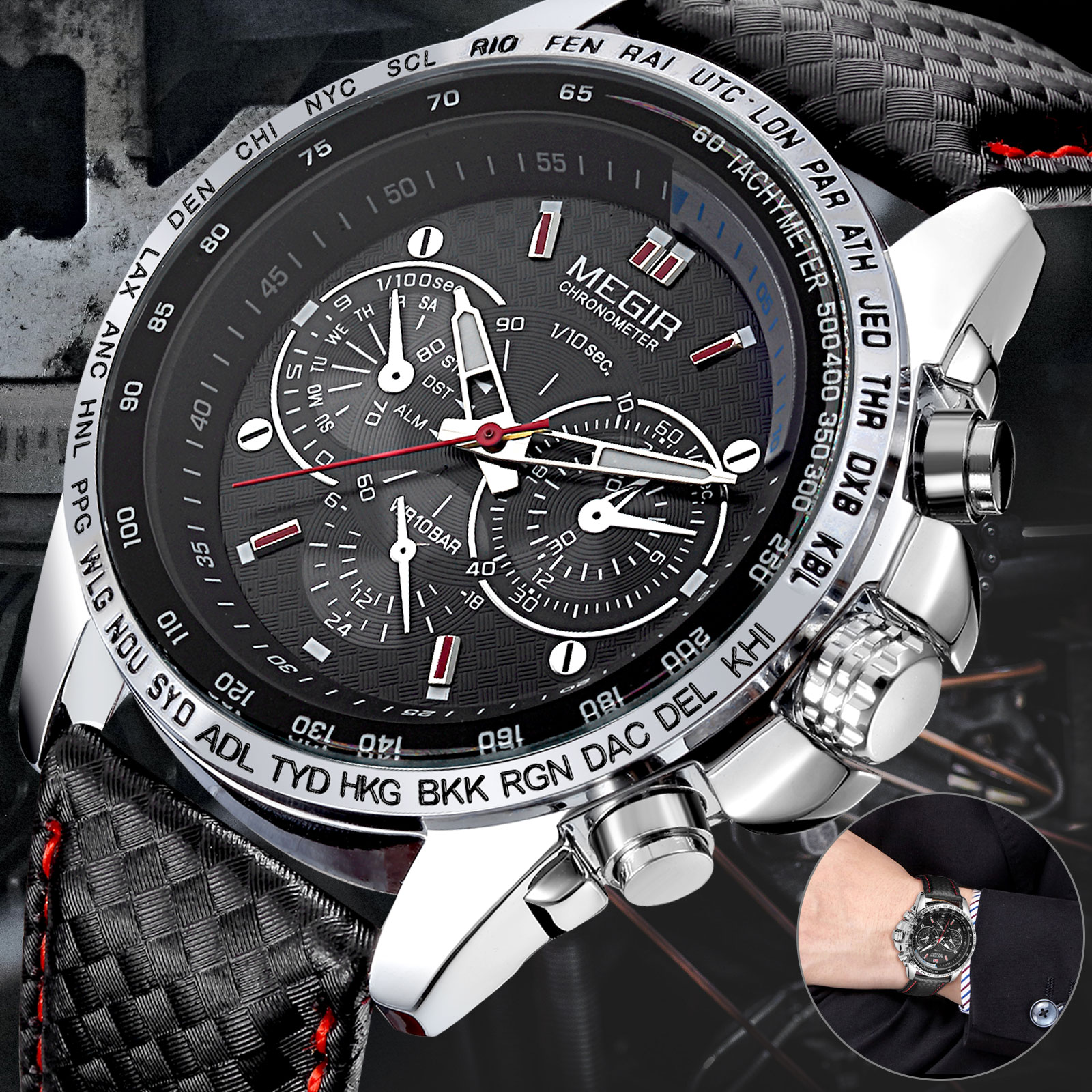 Waterproof Men Stainless Steel Leather Analog Sports Quartz Military Wrist Watch
