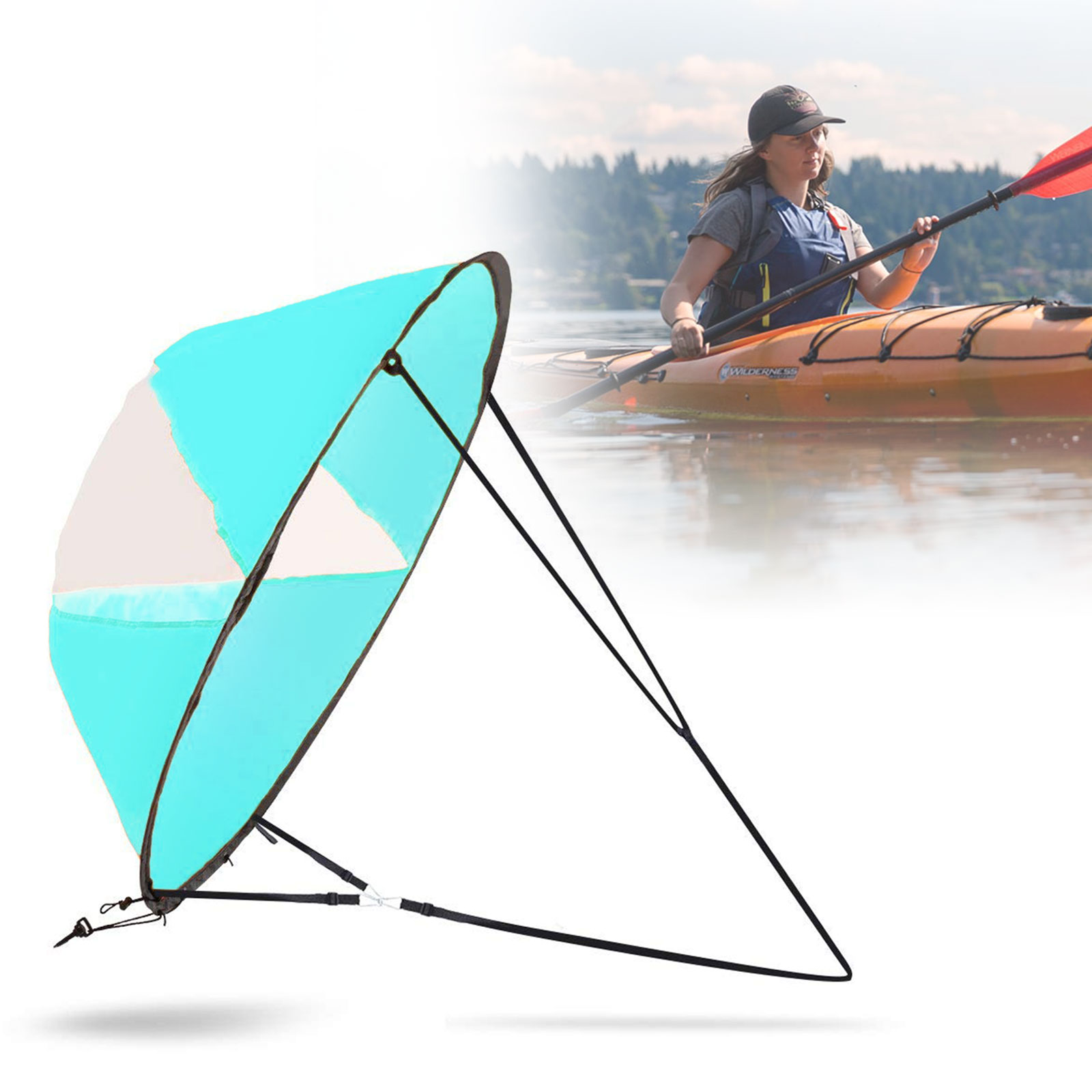 42 Paddle Board Rowing Windsurfing for Kayaks Canoes Foldable Kayak Sail with Clear Window Tandems and Expedition Boats Instant Sail Inflatables Wind Sail 