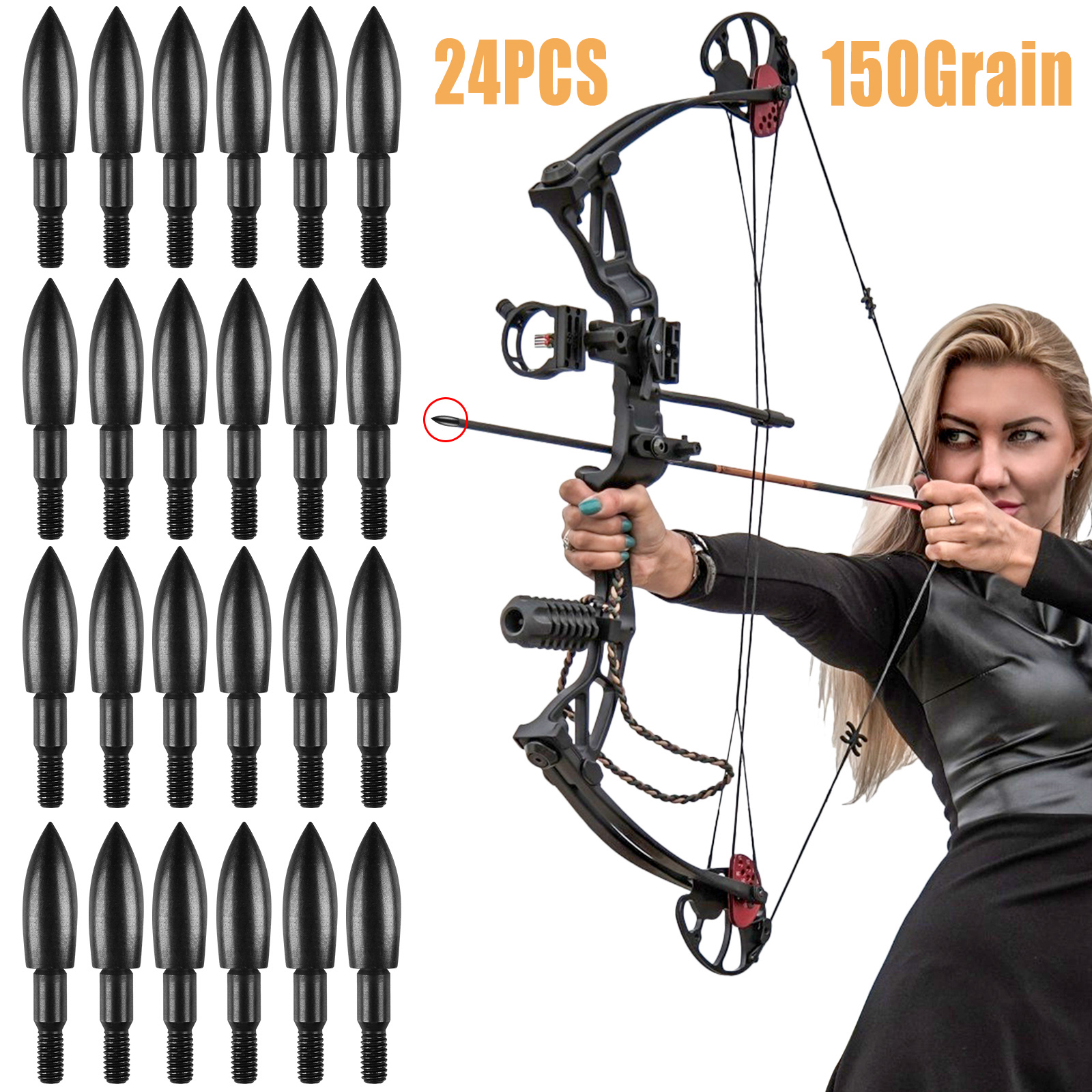 24/12x Field Screw-in Point Archery Arrowheads Broadhead Arrow Tips 100-250Grain 