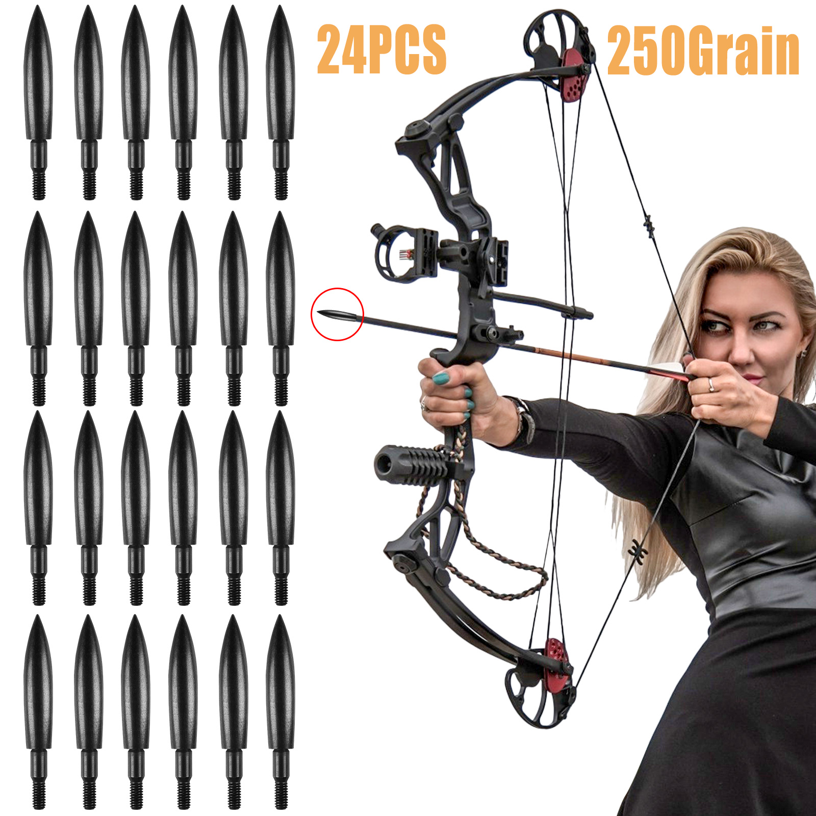 24/12x 100-250 Grain Field Point Screw Archery Arrowheads Broadhead Arrow Tips