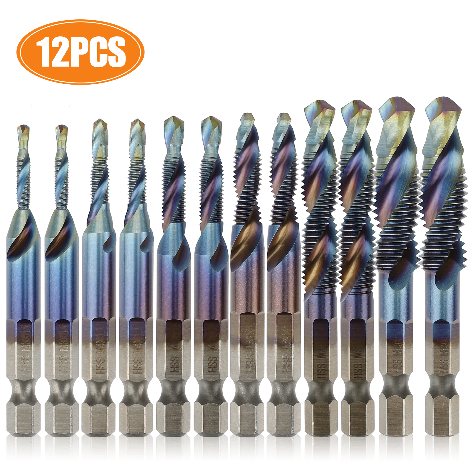 - as described M3-M10 Silver Almencla 6 Pcs 1/4 inch HSS Steel Hex Shank Combination Drill and Tap Bit Metric Screw Taps Tool Set 