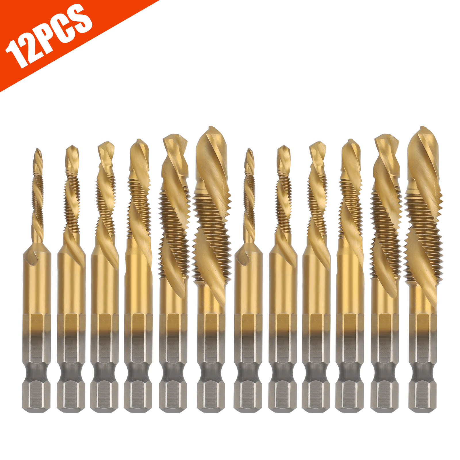 P12cheng Step Drill Bits,M10 1/4inch Hex Shank HSS Metric Right Hand Screw Thread Tap Taper Drill Bit