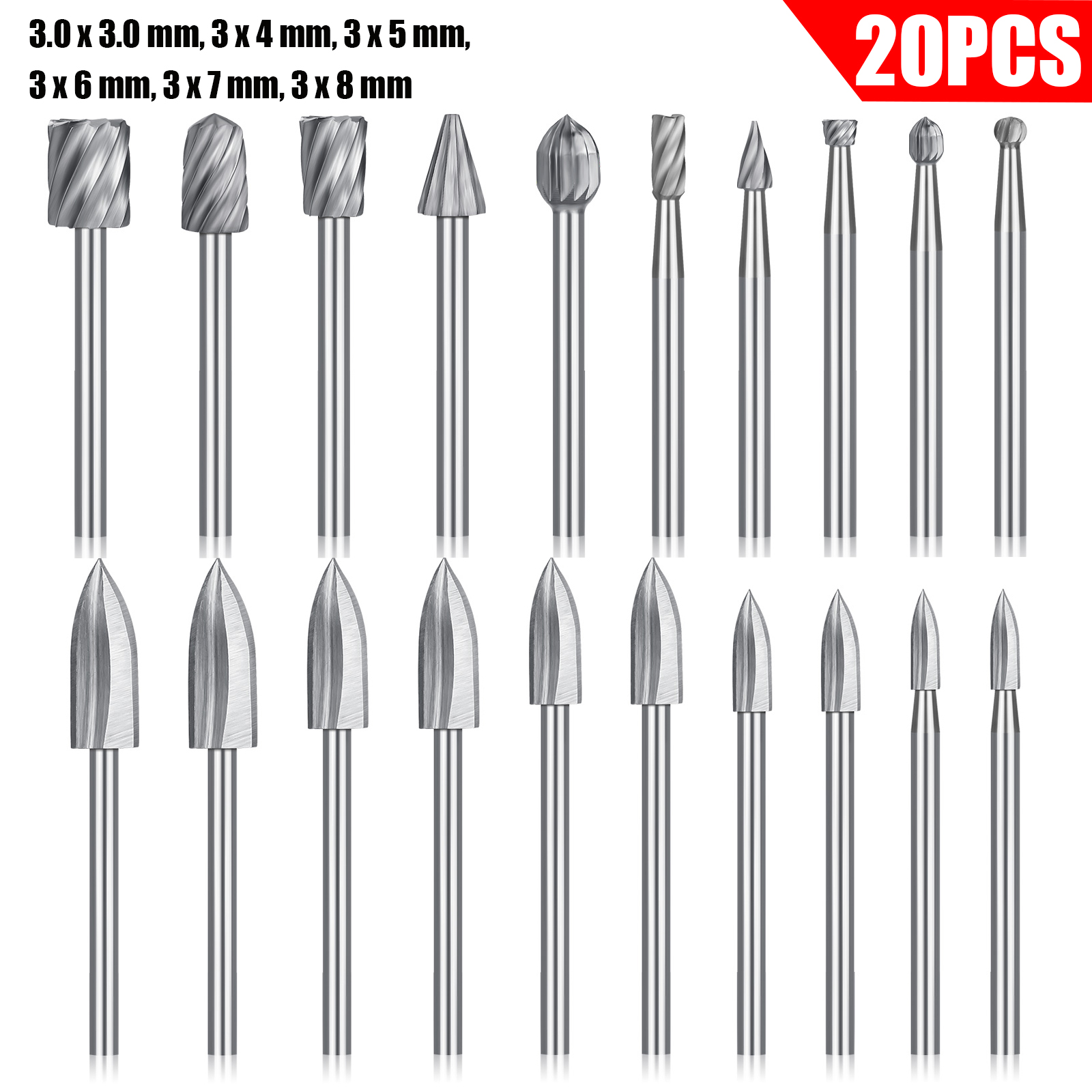 20x Wood Carving Engraving Drill Carbide Rotary Burr Bit Rotary Tool for  Dremel