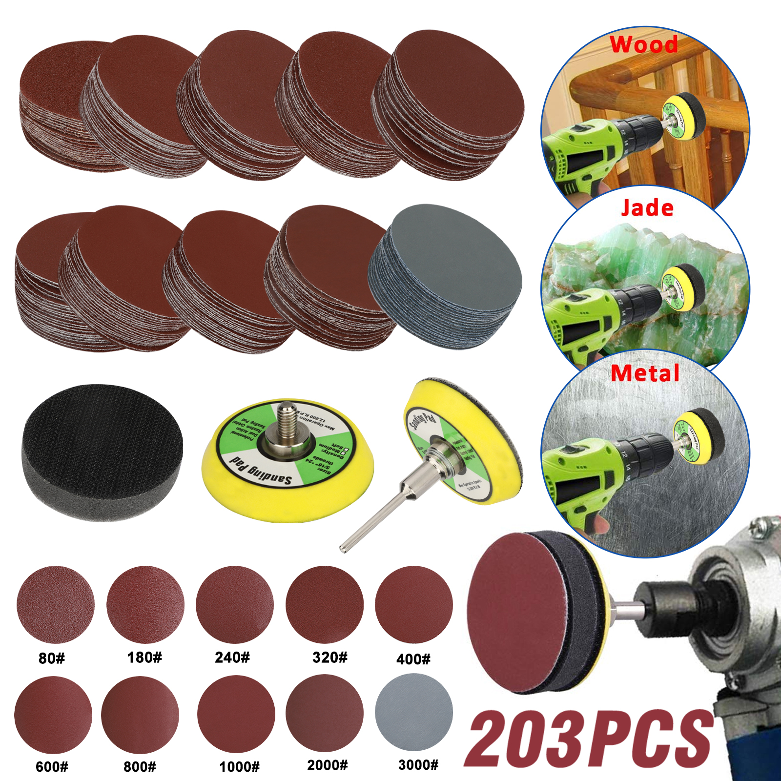 300Pcs 2 Inch Sanding Discs Pad Kit 60-3000 Grit Paper For Drill Grinder Rotary 