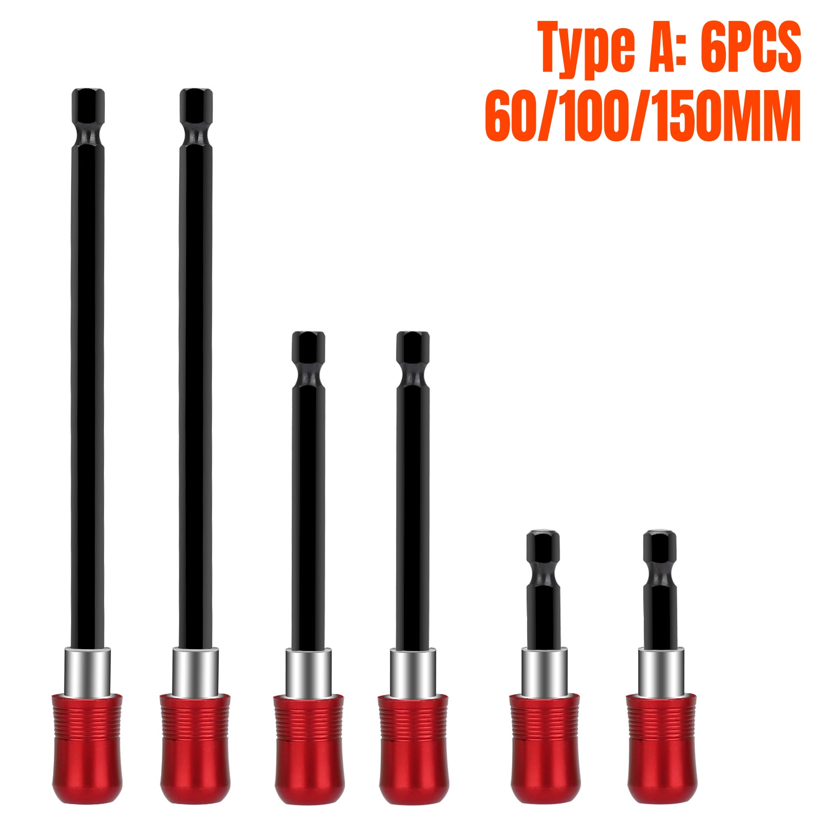 3x Drill Bit 60/100/150mm 1/4 Hex Magnetic Screwdriver Extension Holder Red 
