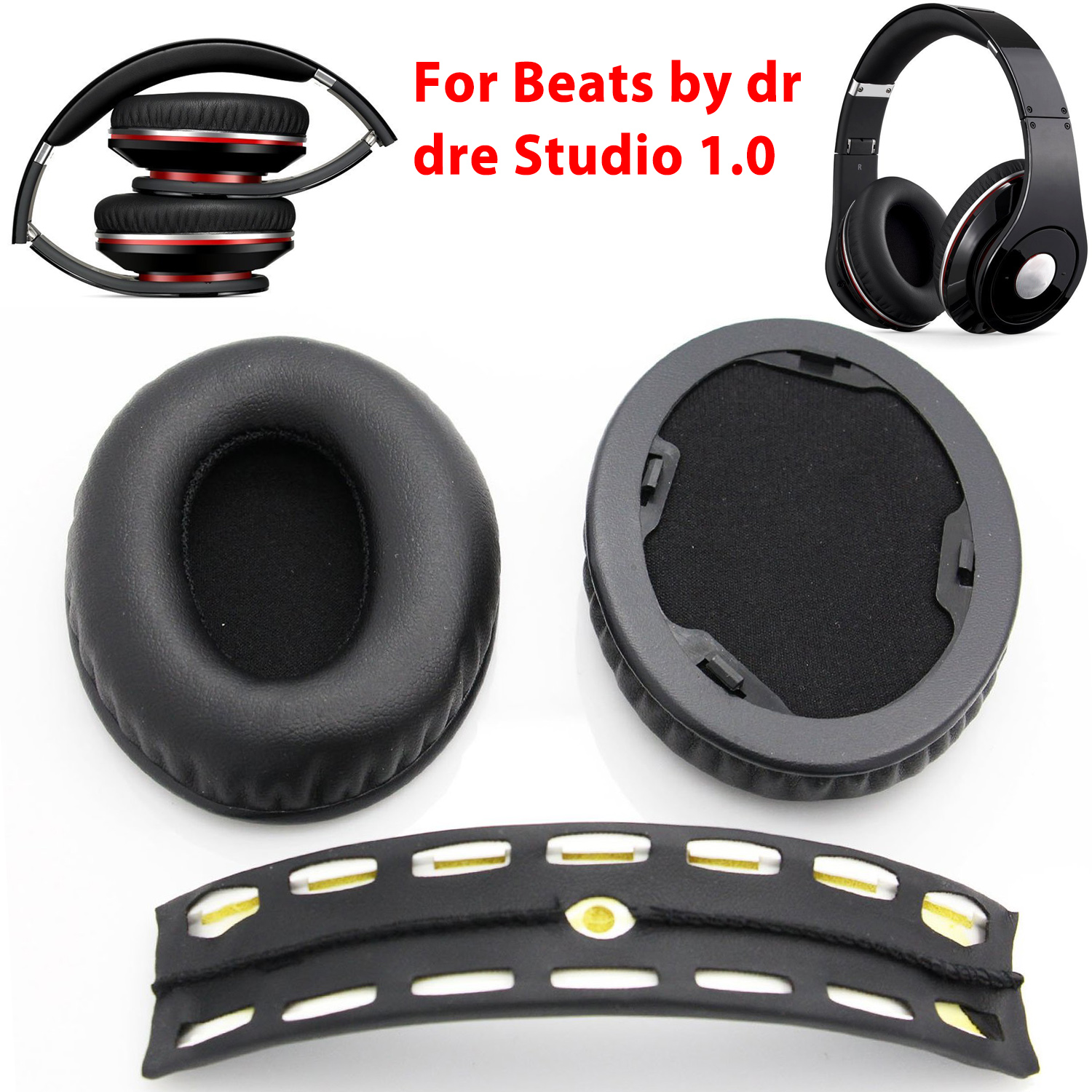 2PCS Replacement Ear Pads + 1PC Headband Cushion For Beats Studio 1.0