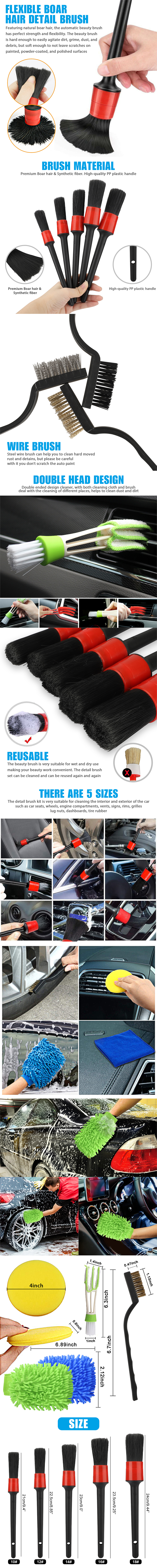 13/9/5pcs Car Detail Brush Wash Auto Detailing Cleaning Kit Engine
