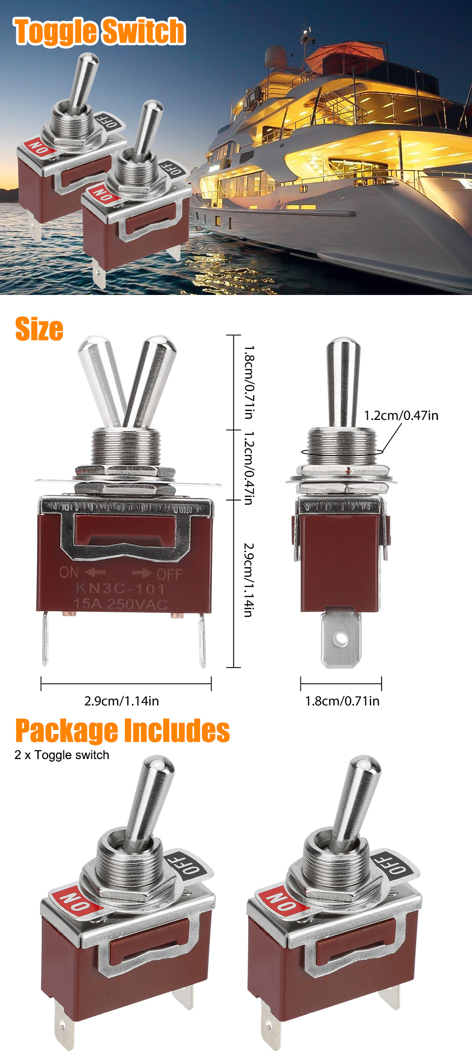 Mxuteuk 6-Pack Snap-in Boat Rocker Switch – SPST ON-OFF 2 Pin, 15A 250V / 20A 125V, For Car, Boat, Household Appliances