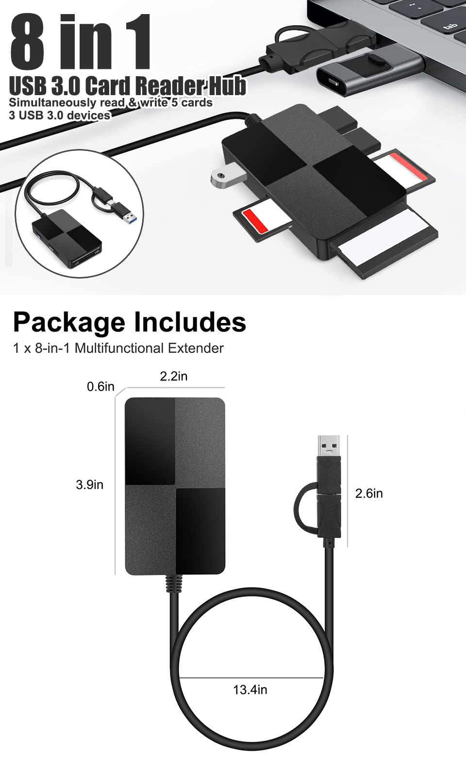 LETLEX All In One Multi Card Reader Hub With USB A 3.0 Male Connecter